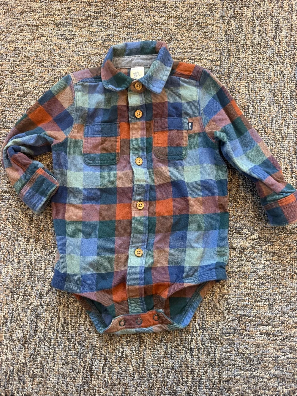 OshKosh Baby B'gosh Plaid One-Piece Bodysuit in Blue, Green, Rust Size 18 Months